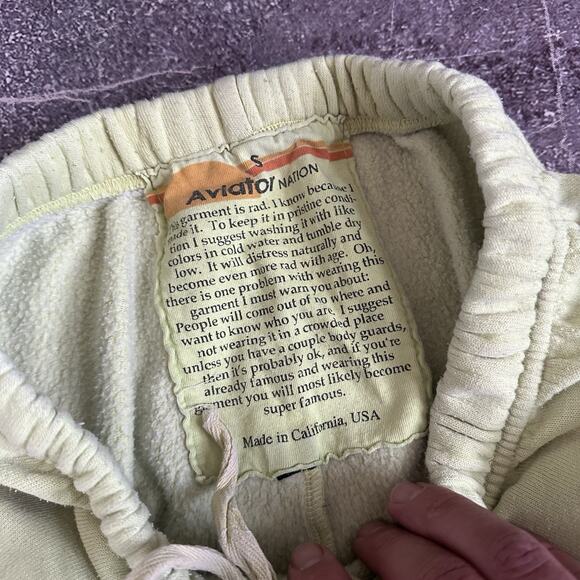 Women's Aviator Nation Check Leg Neon Yellow Casual Jogger Sweatpants Sweat Sz S - Picture 3 of 6